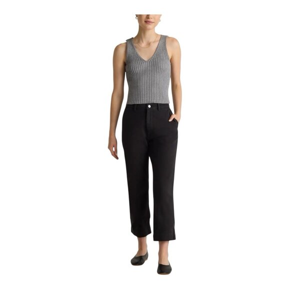 Quince Organic Stretch Cotton Twill Straight Leg Cropped Pants Size 29 Black NWT - Picture 2 of 8